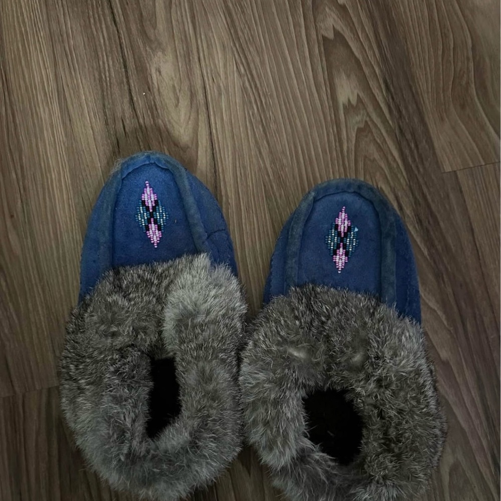 Cozy Blue Slippers with Fur Lining